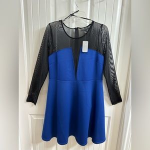 Forever 21+ Plus Size Dark Blue Dress with sheer black long sleeves